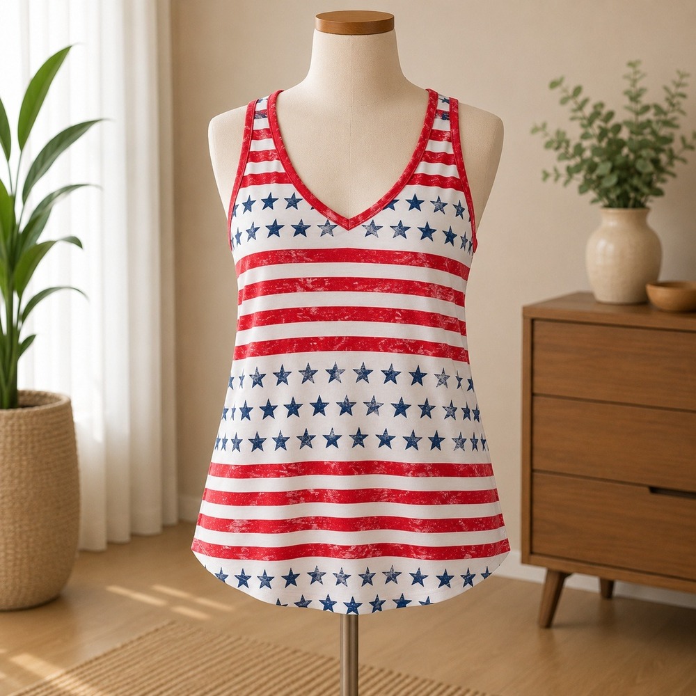 NWT Cupshe Stars and Stripes Tank‎ Top Womens Small Red White Blue Patriotic